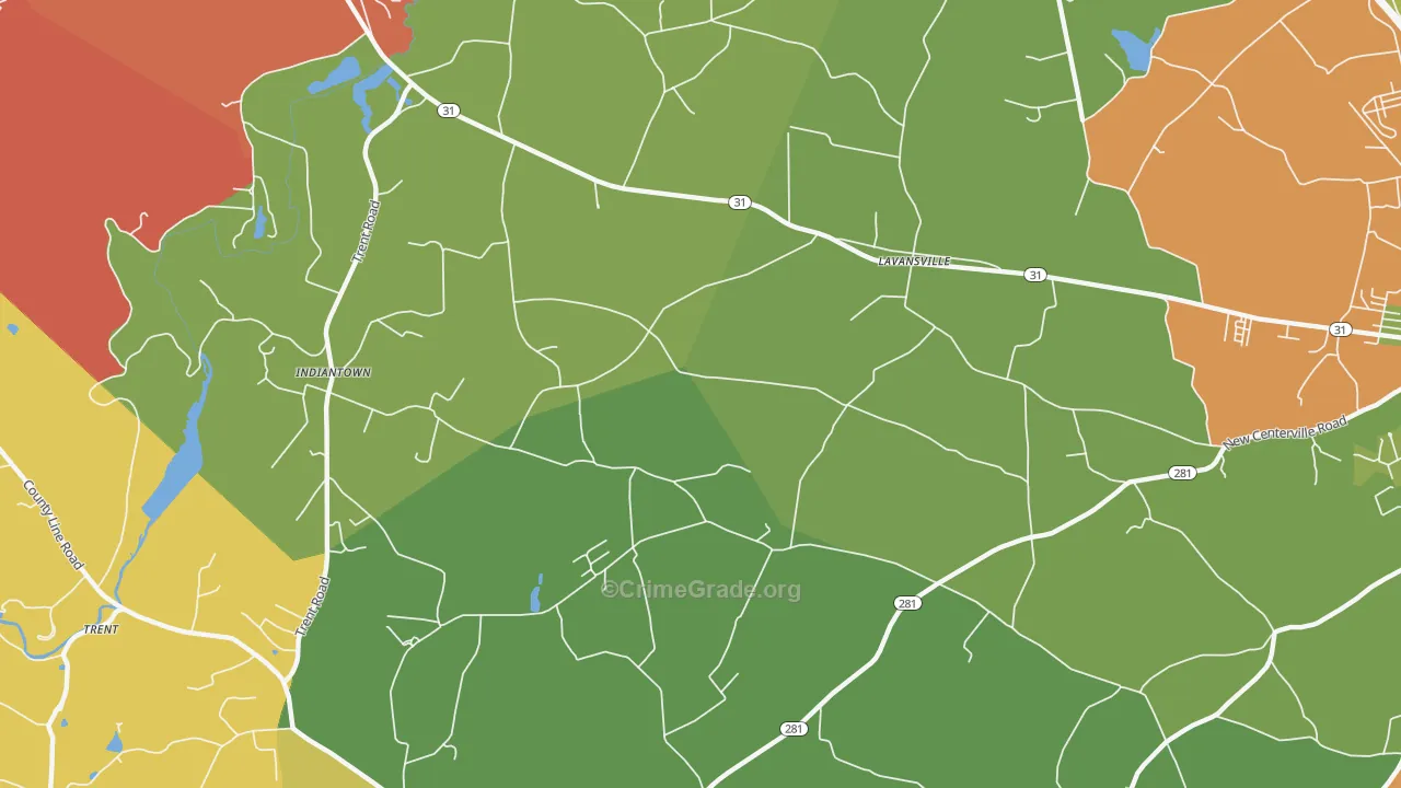Lavansville, PA Map of Burglary Rates