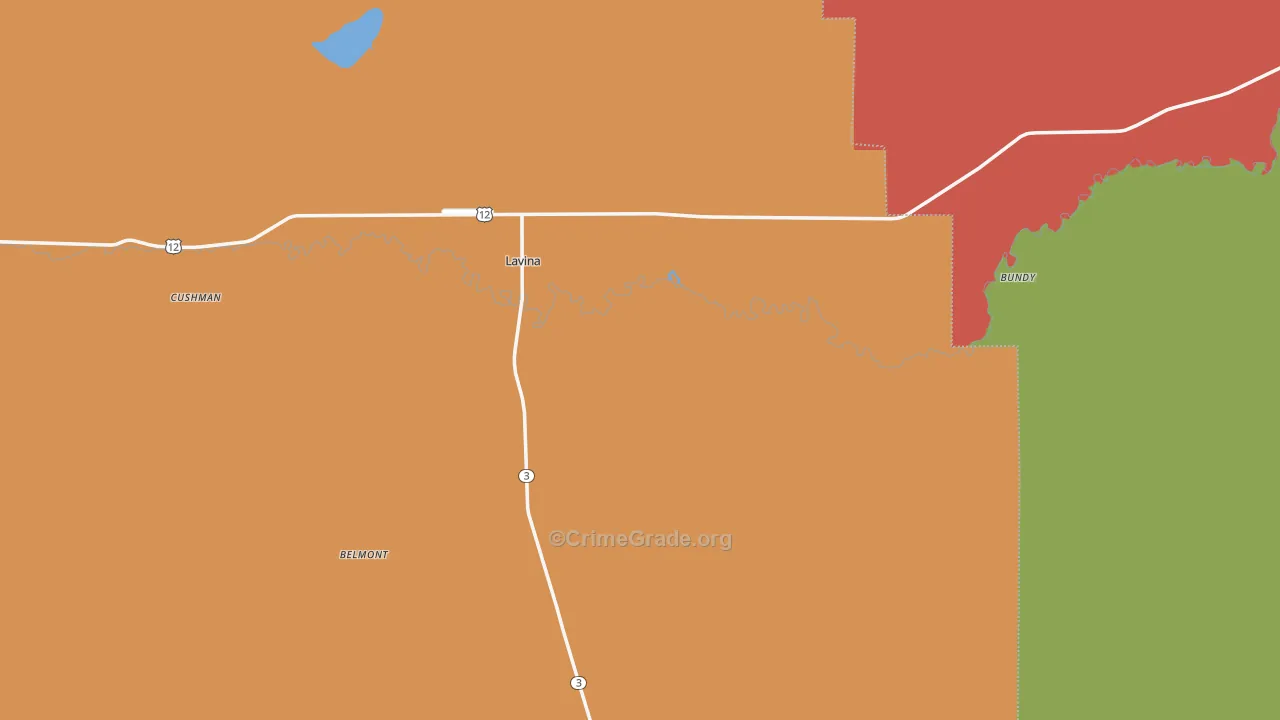 Lavina, MT Map of Burglary Rates