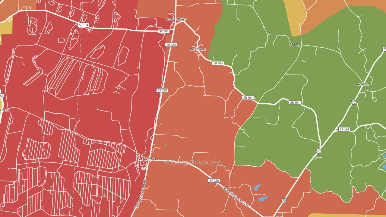 Lavinia, TN Map of Burglary Rates