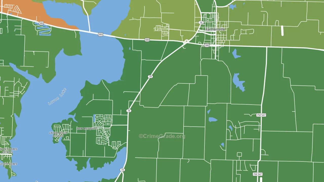 Lavon Beach Estates, TX Map of Burglary Rates