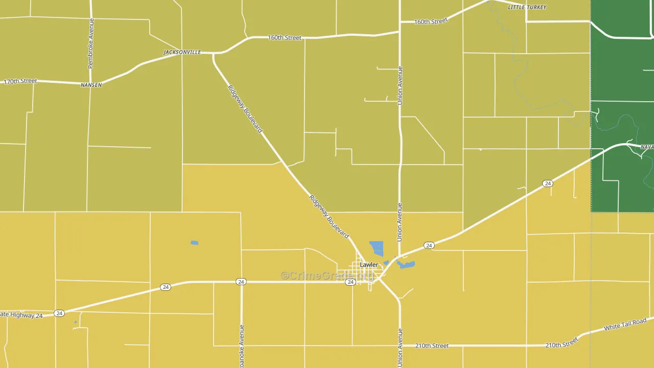 Lawler, IA Map of Burglary Rates
