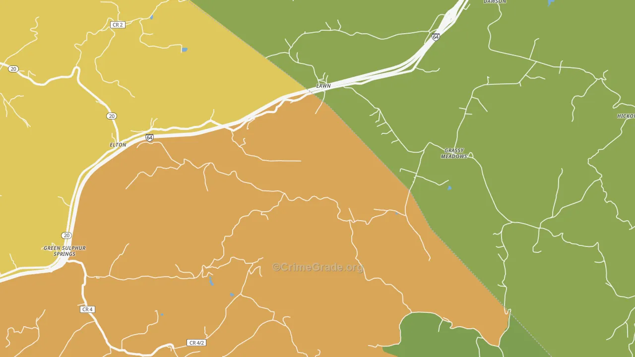 Lawn, WV Map of Burglary Rates