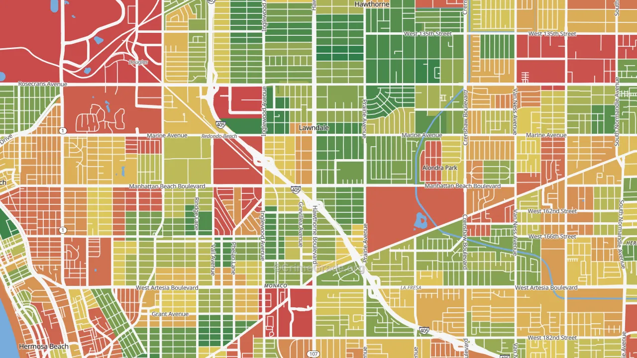 Lawndale, CA Map of Burglary Rates