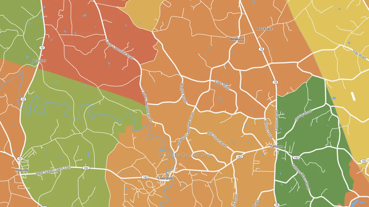 Lawndale, NC Map of Burglary Rates