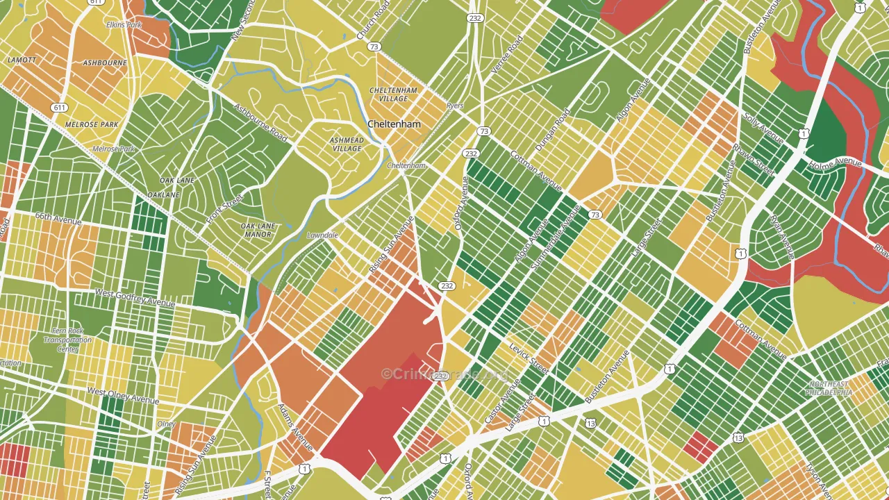 Lawndale, Philadelphia, PA Map of Burglary Rates