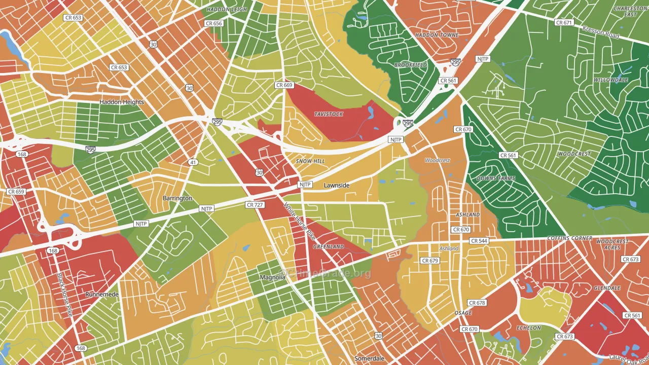 Lawnside, NJ Map of Burglary Rates