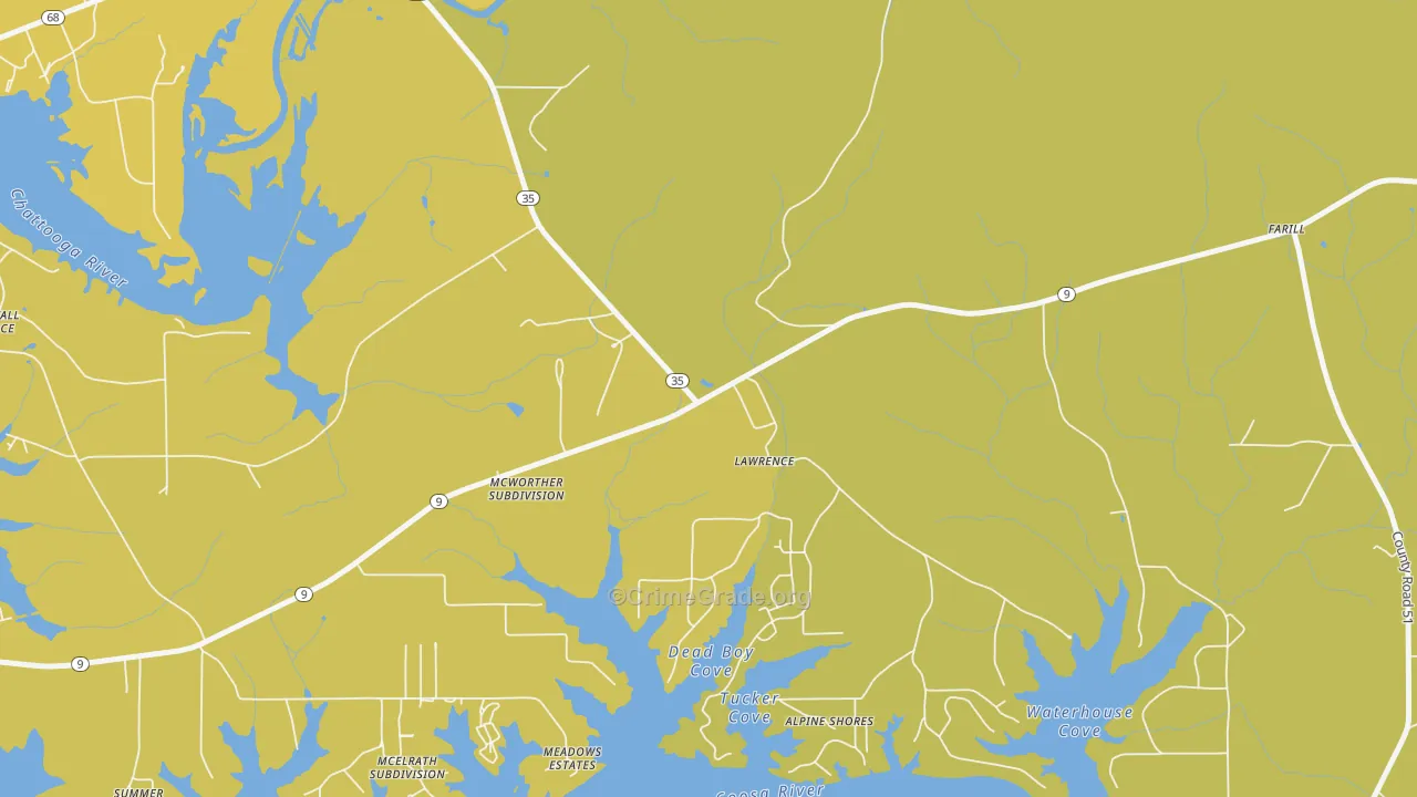 Lawrence, AL Map of Burglary Rates