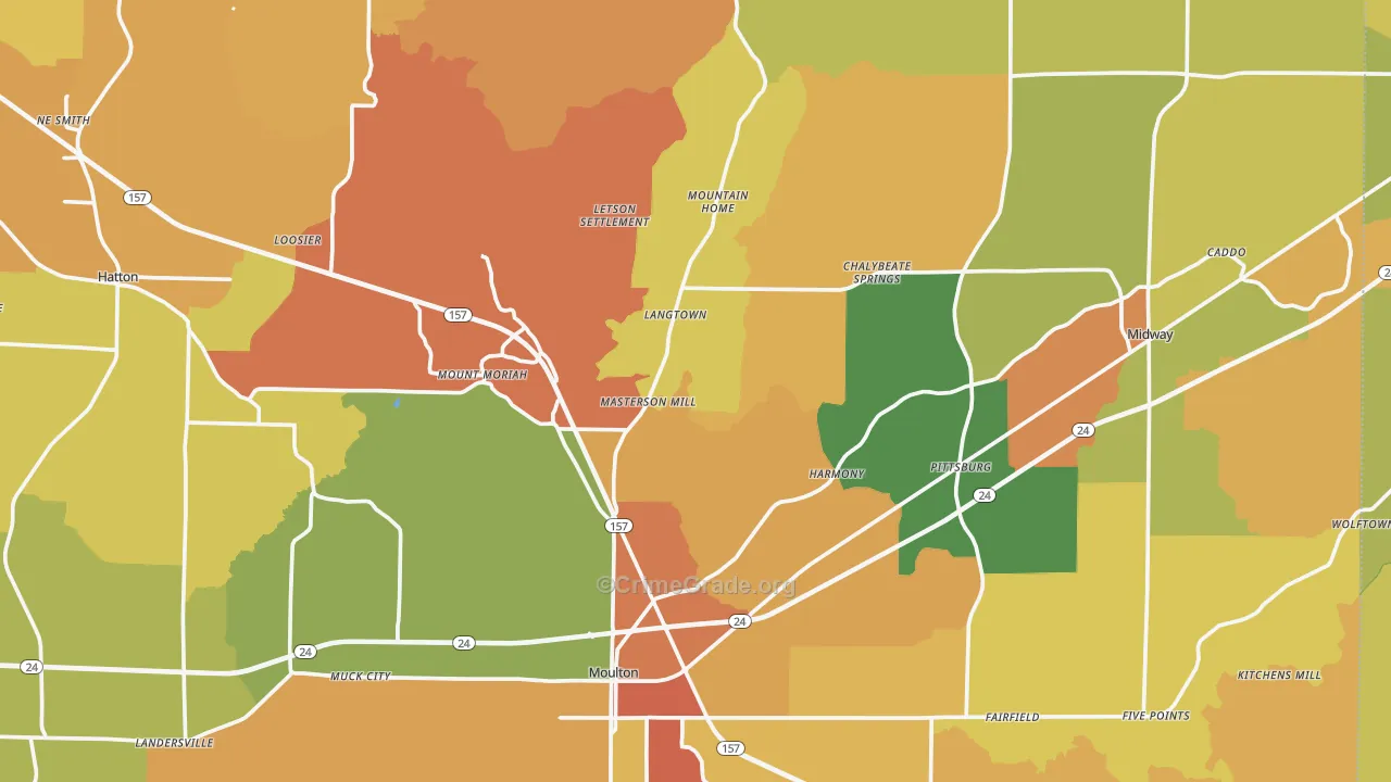 Lawrence County, AL Map of Burglary Rates