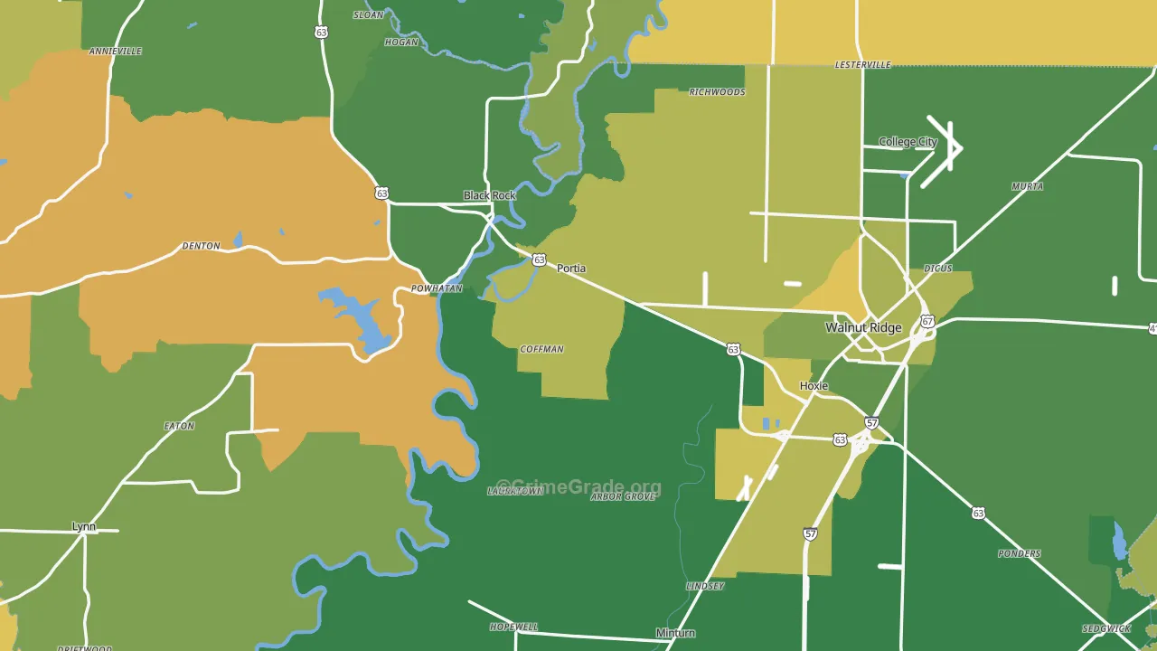 Lawrence County, AR Map of Burglary Rates