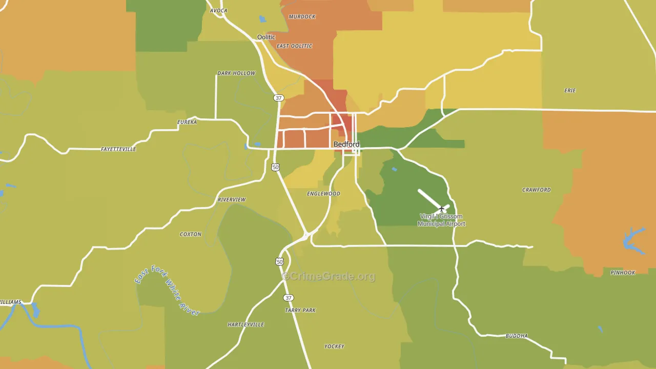 Lawrence County, IN Map of Burglary Rates