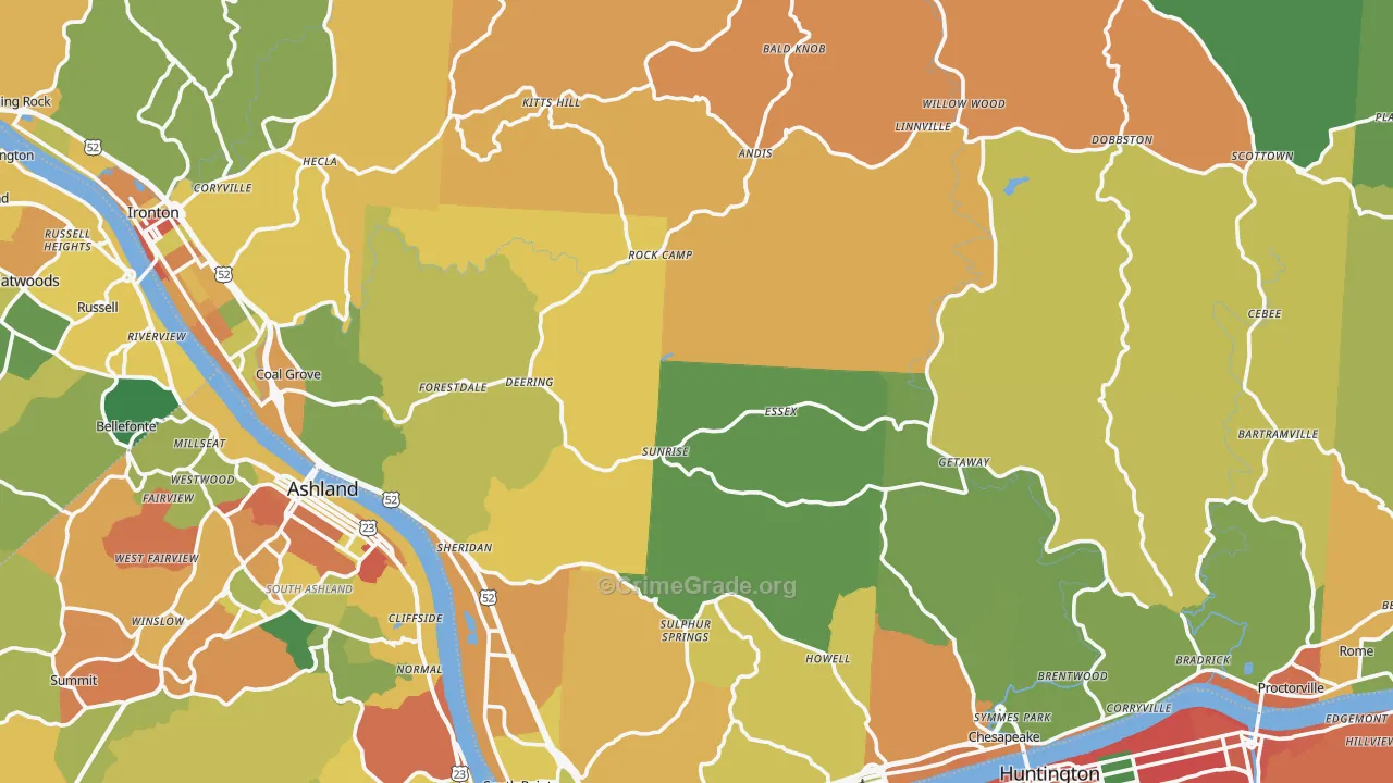 Lawrence County, OH Map of Burglary Rates