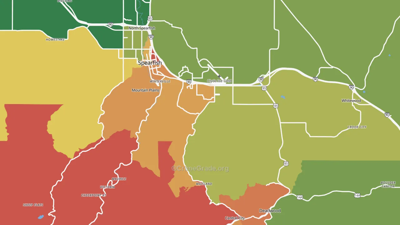 Lawrence County, SD Map of Burglary Rates