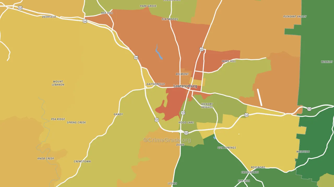 Lawrence County, TN Map of Burglary Rates