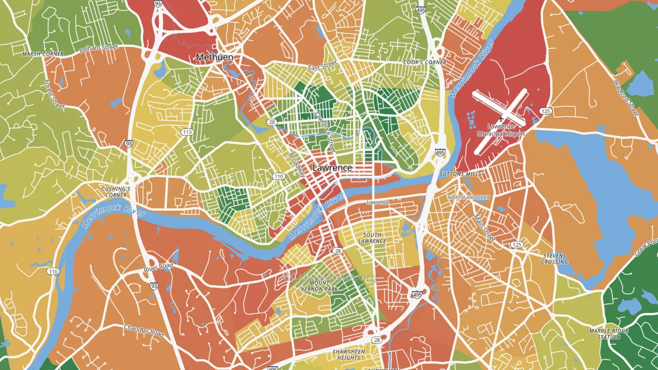 Lawrence, MA Map of Burglary Rates