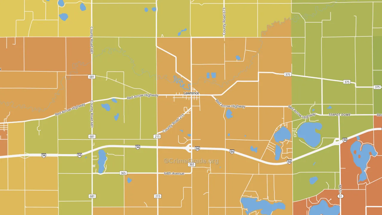 Lawrence, MI Map of Burglary Rates