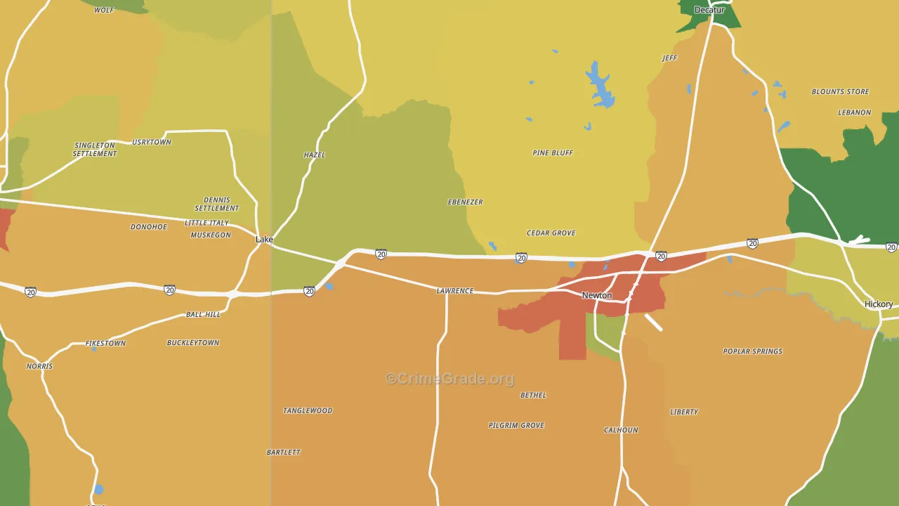 Lawrence, MS Map of Burglary Rates