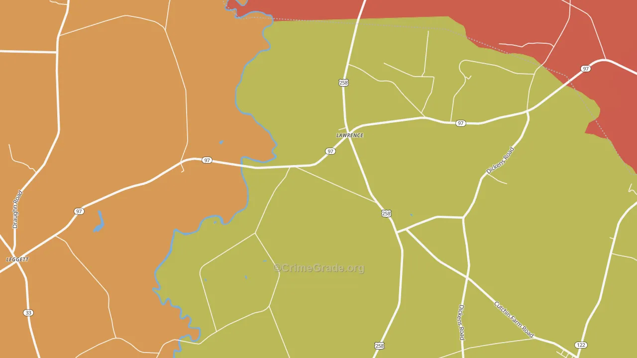 Lawrence, NC Map of Burglary Rates