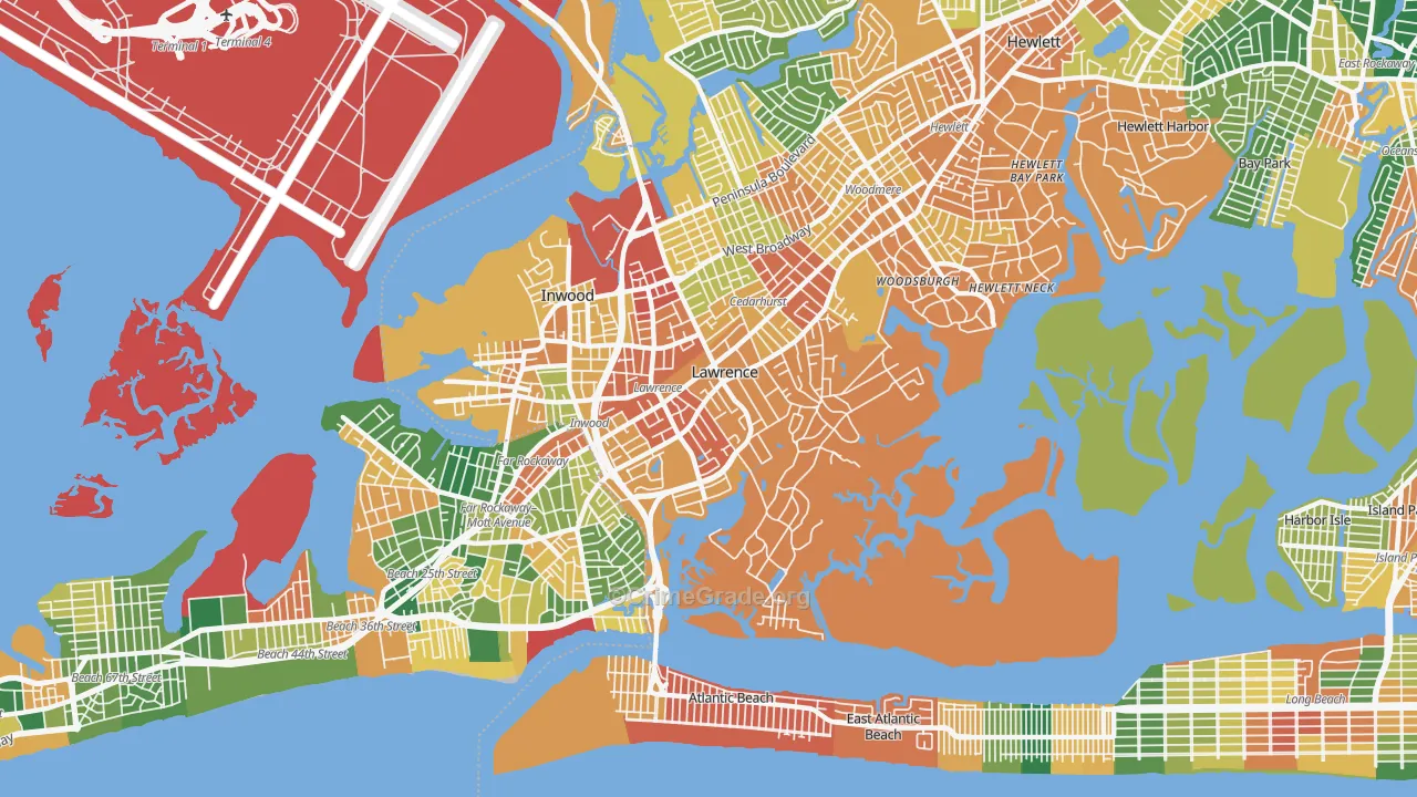 Lawrence, NY Map of Burglary Rates