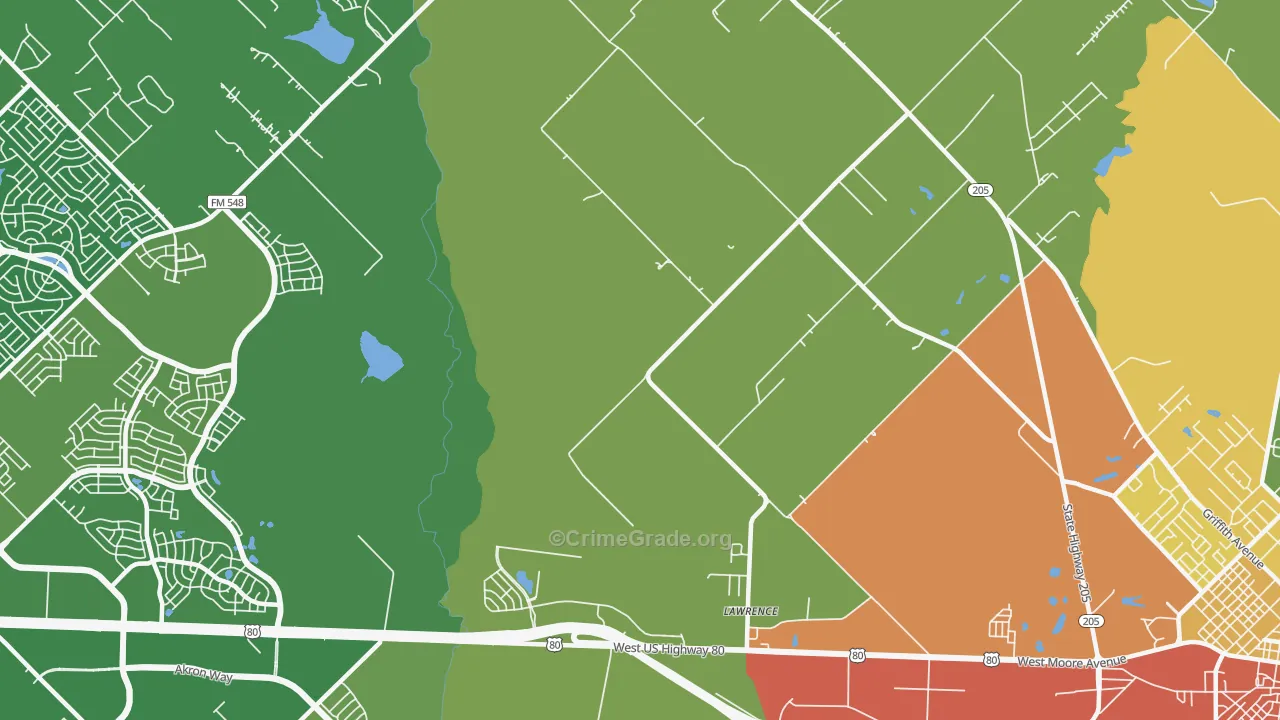 Lawrence, TX Map of Burglary Rates