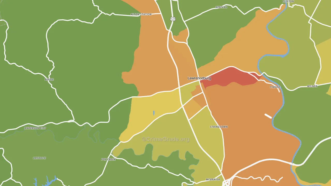 Lawrenceburg, KY Map of Burglary Rates