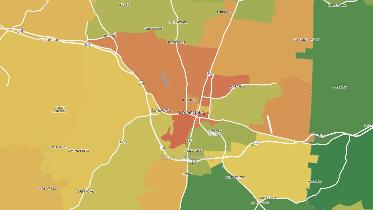 Lawrenceburg, TN Map of Burglary Rates
