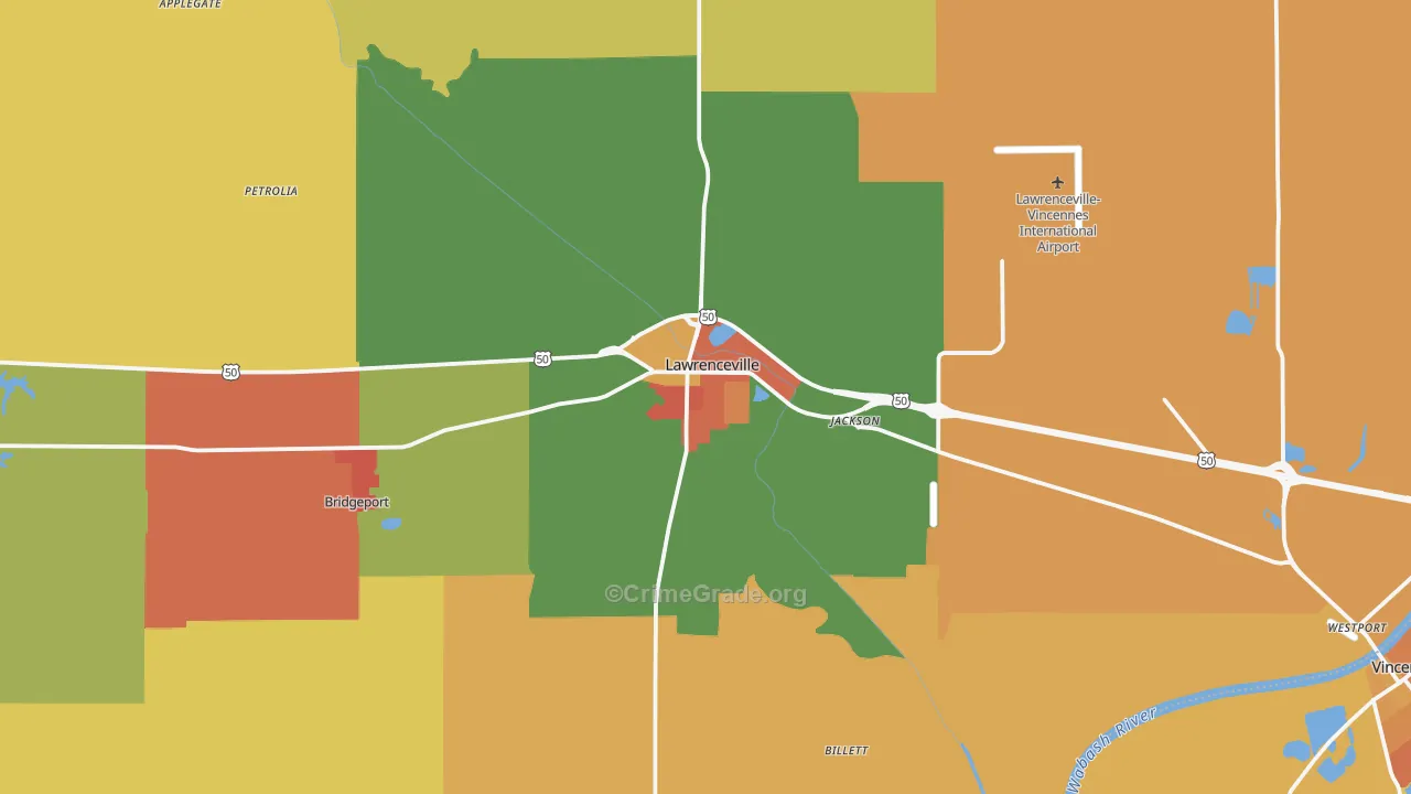 Lawrenceville, IL Map of Burglary Rates