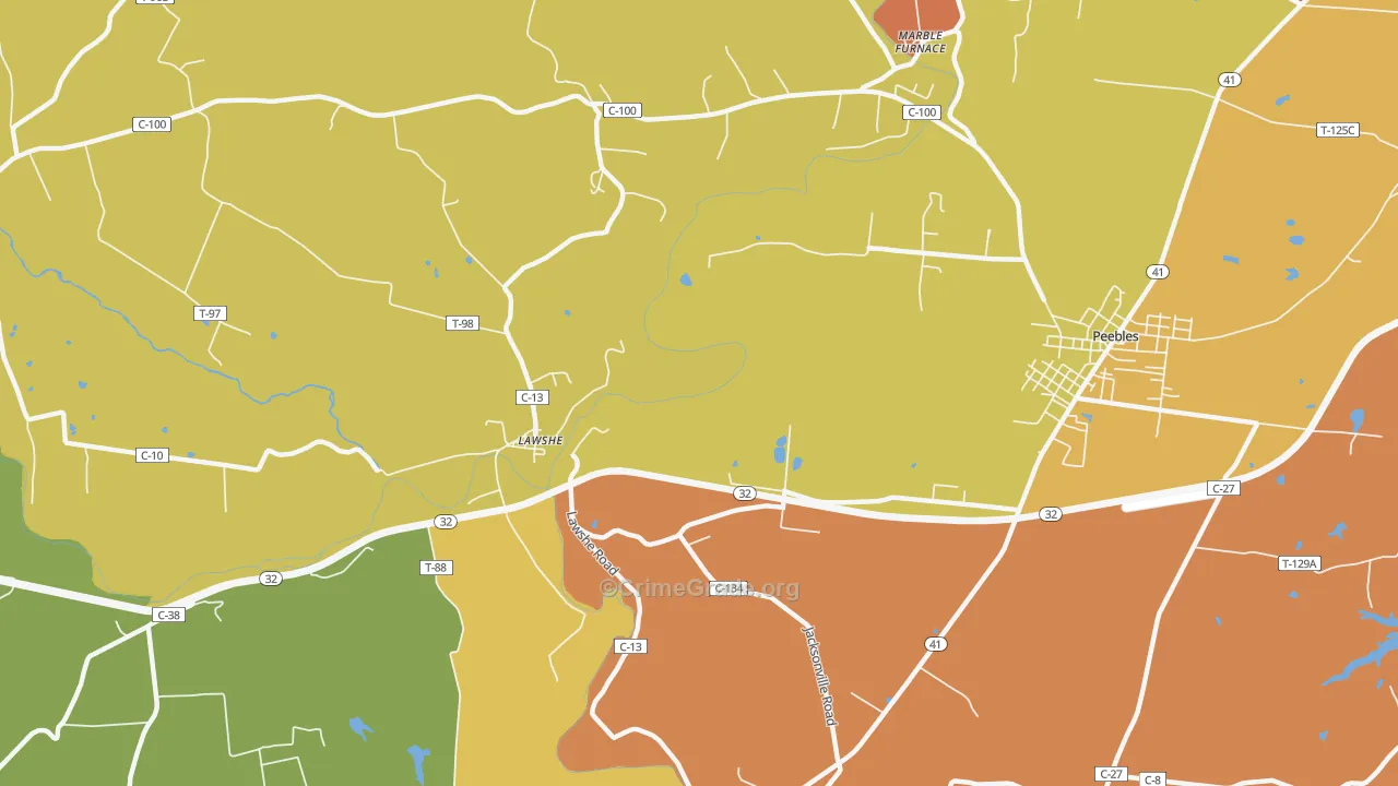 Lawshe, OH Map of Burglary Rates