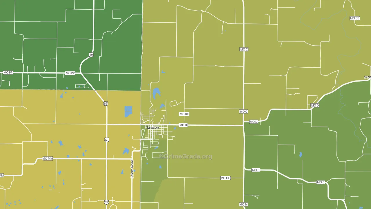 Lawson, MO Map of Burglary Rates
