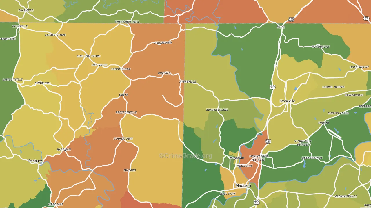 Lawsonville, NC Map of Burglary Rates