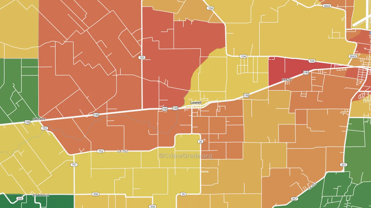 Lawtell, LA Map of Burglary Rates
