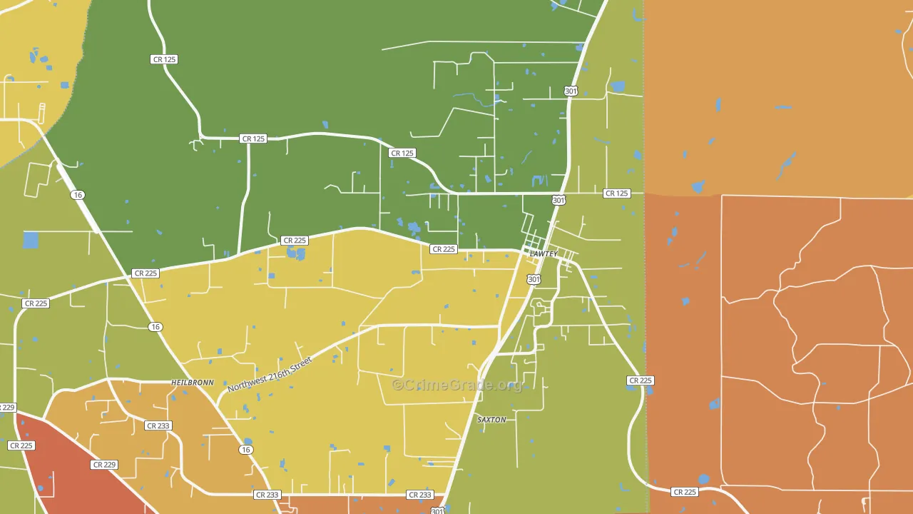 Lawtey, FL Map of Burglary Rates