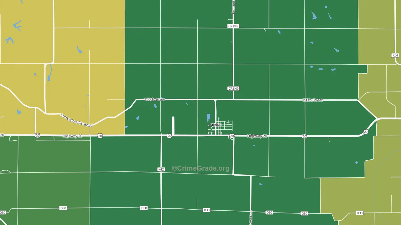 Lawton, IA Map of Burglary Rates
