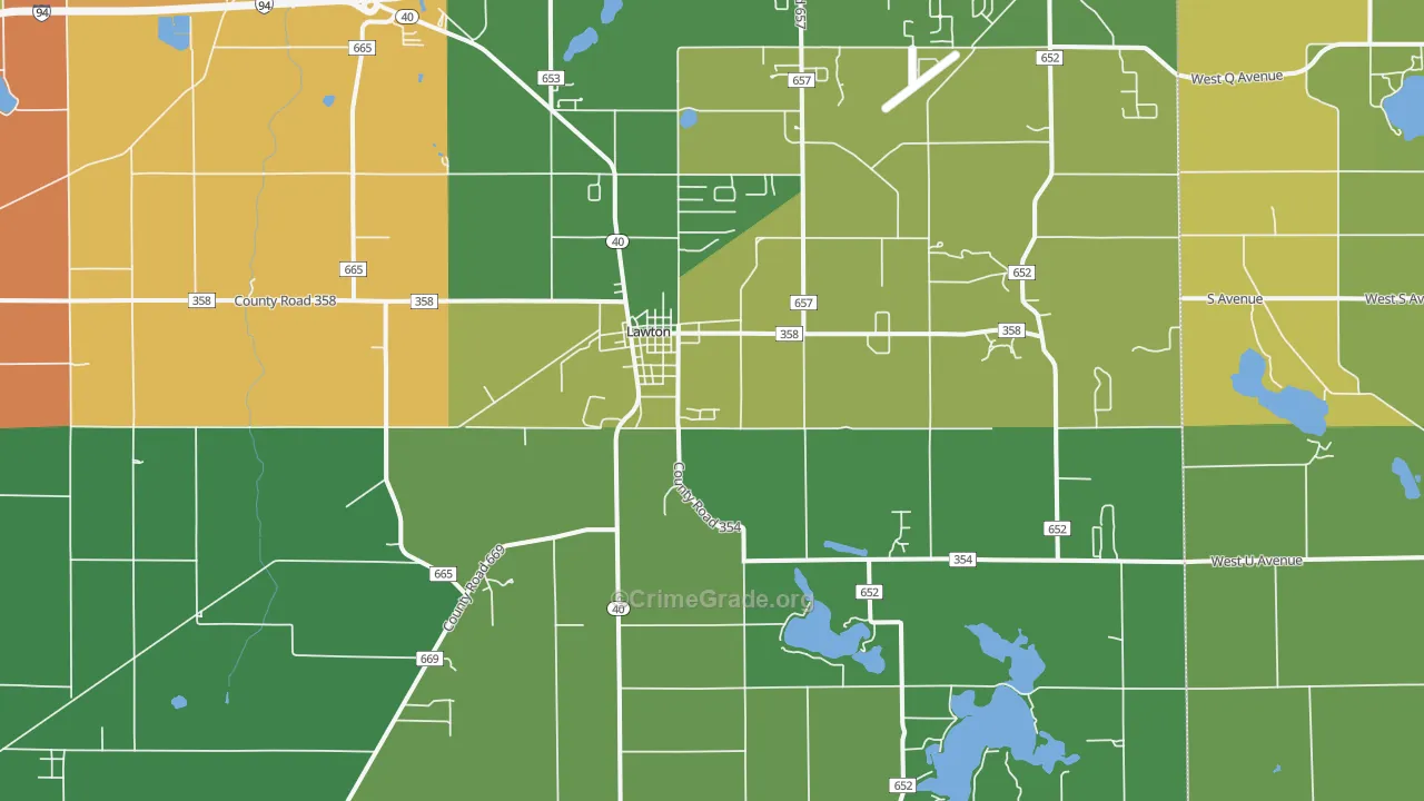 Lawton, MI Map of Burglary Rates