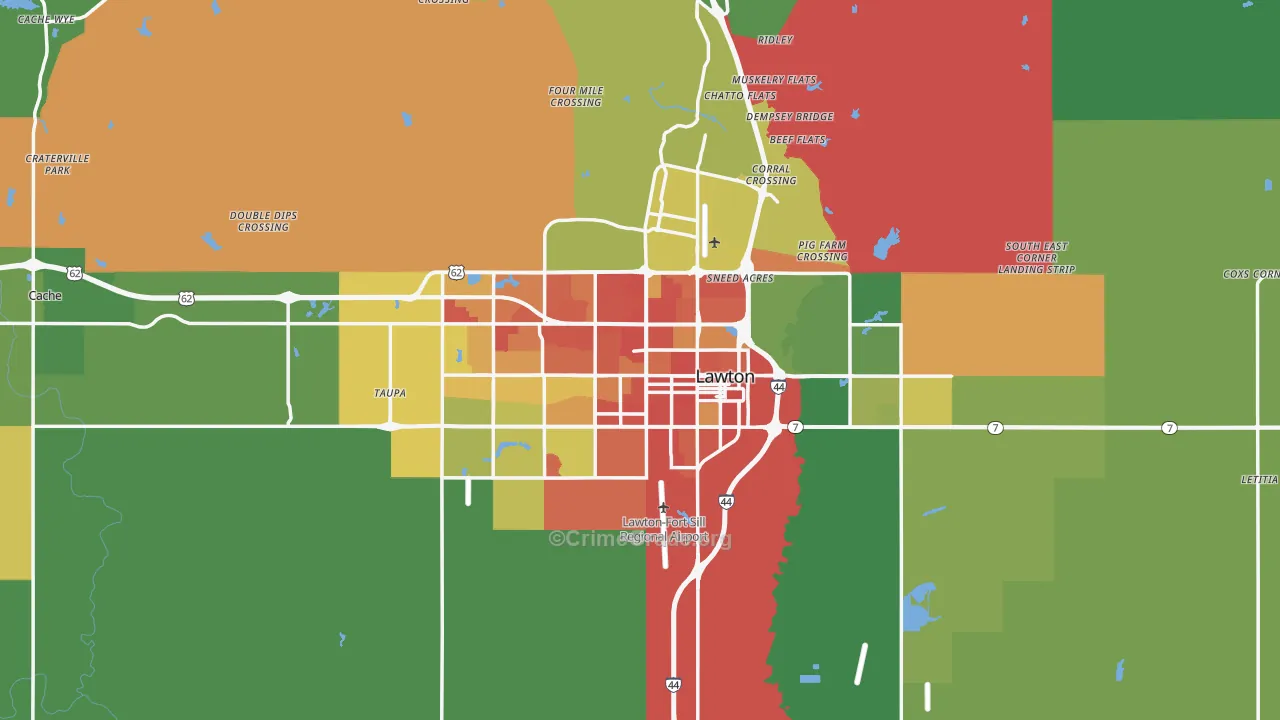Lawton, OK Map of Burglary Rates