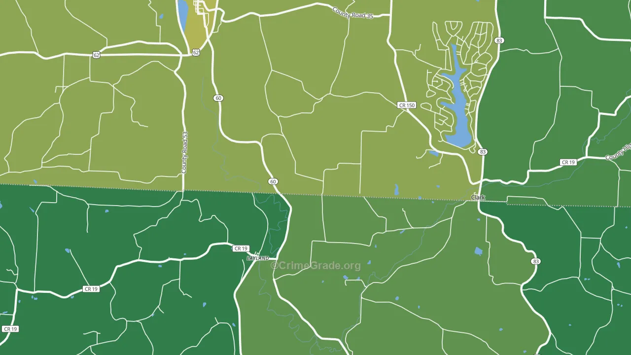 Layland, OH Map of Burglary Rates