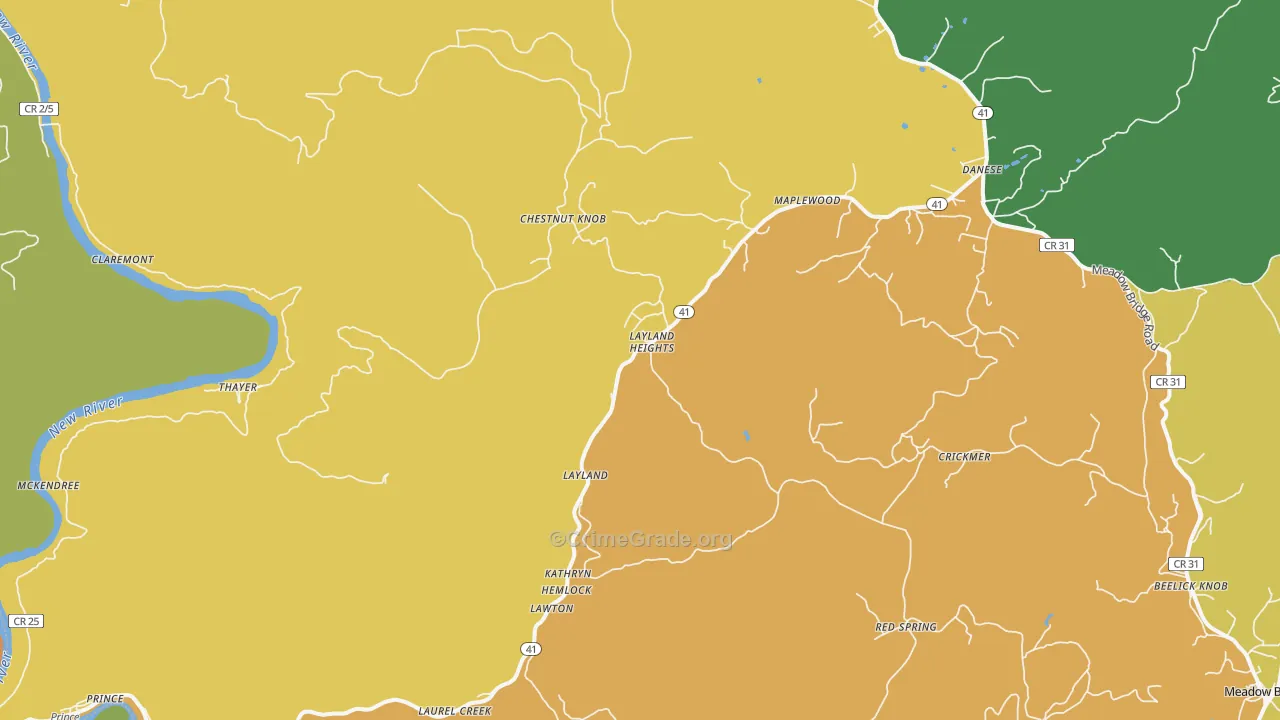 Layland, WV Map of Burglary Rates