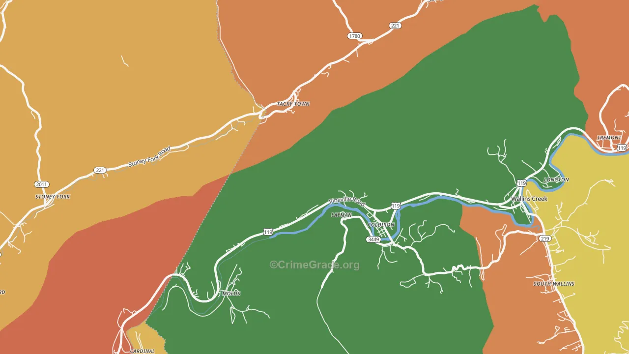 Layman, KY Map of Burglary Rates