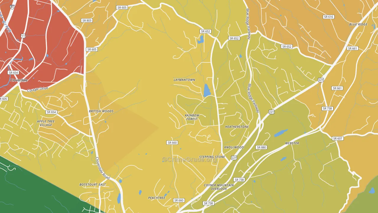Laymantown, VA Map of Burglary Rates
