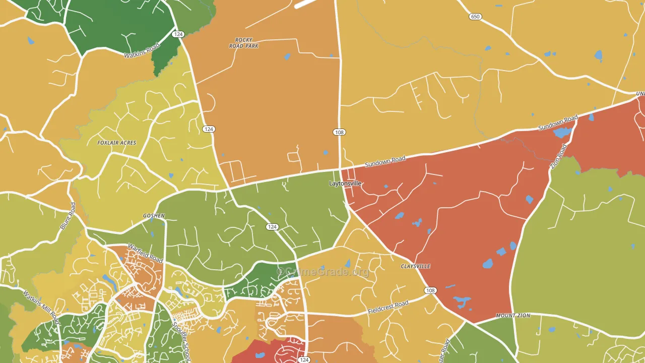 Laytonsville, MD Map of Burglary Rates