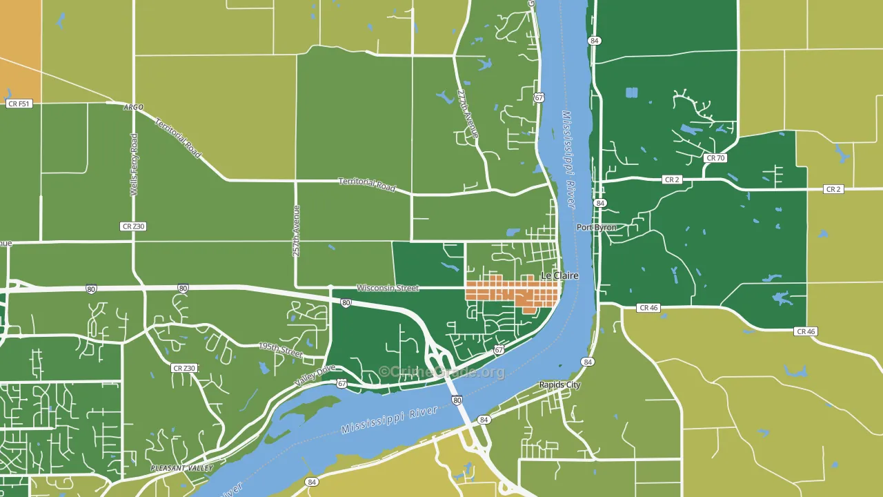 Le Claire, IA Map of Burglary Rates