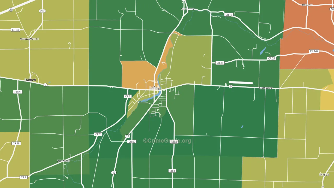 Le Roy, NY Map of Burglary Rates