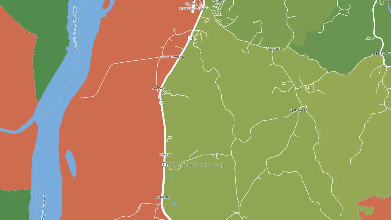 Le Tourneau, MS Map of Burglary Rates