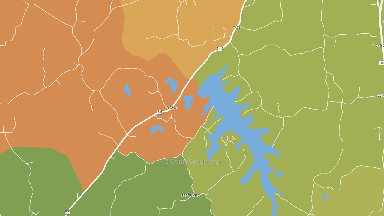 Leach, TN Map of Burglary Rates