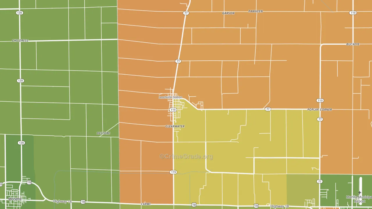 Leachville, AR Map of Burglary Rates