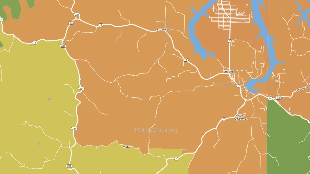 Lead Hill, AR Map of Burglary Rates