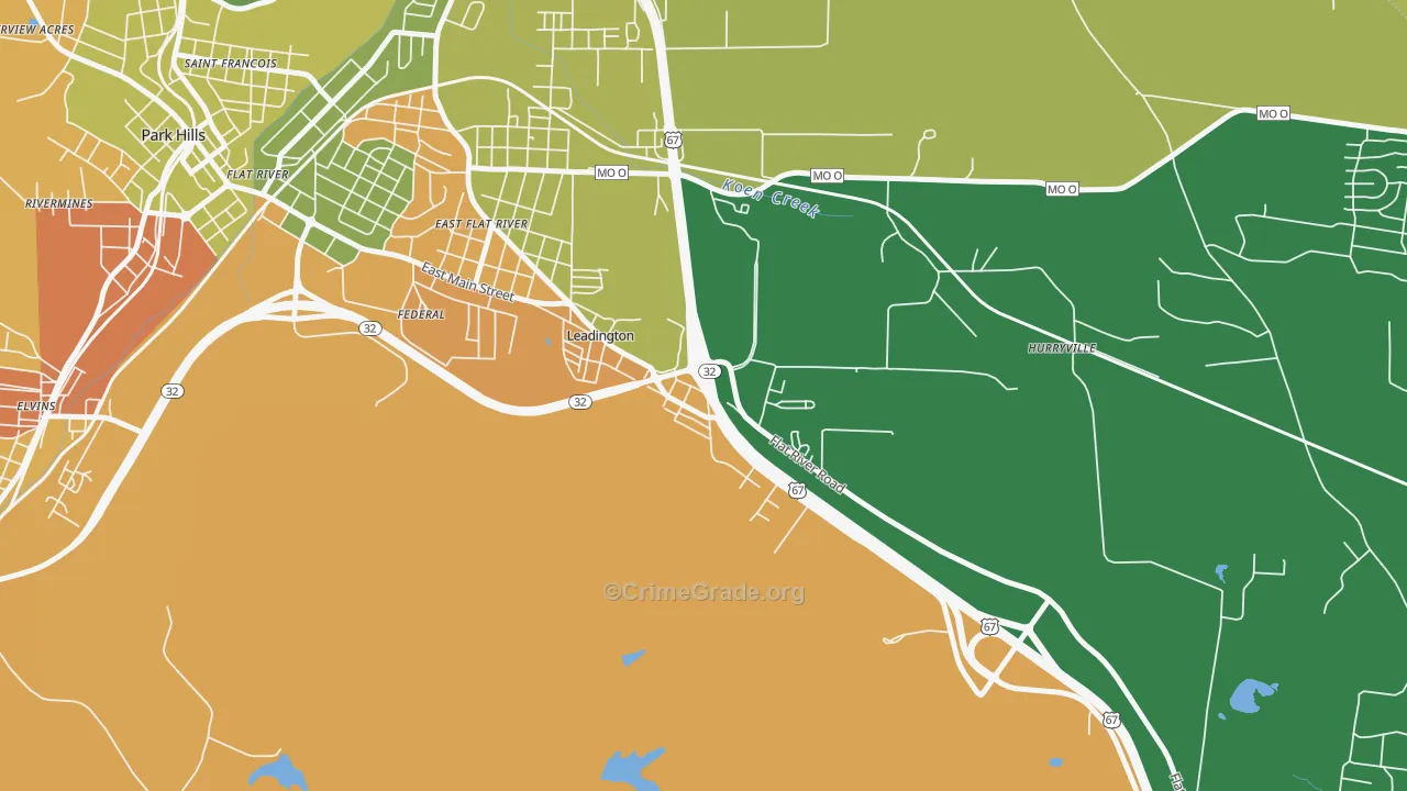 Leadington, MO Map of Burglary Rates
