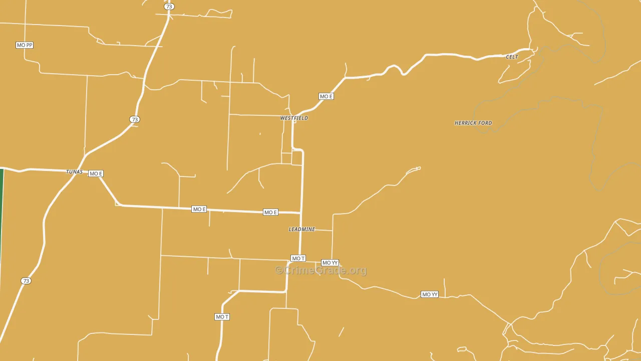 Leadmine, MO Map of Burglary Rates