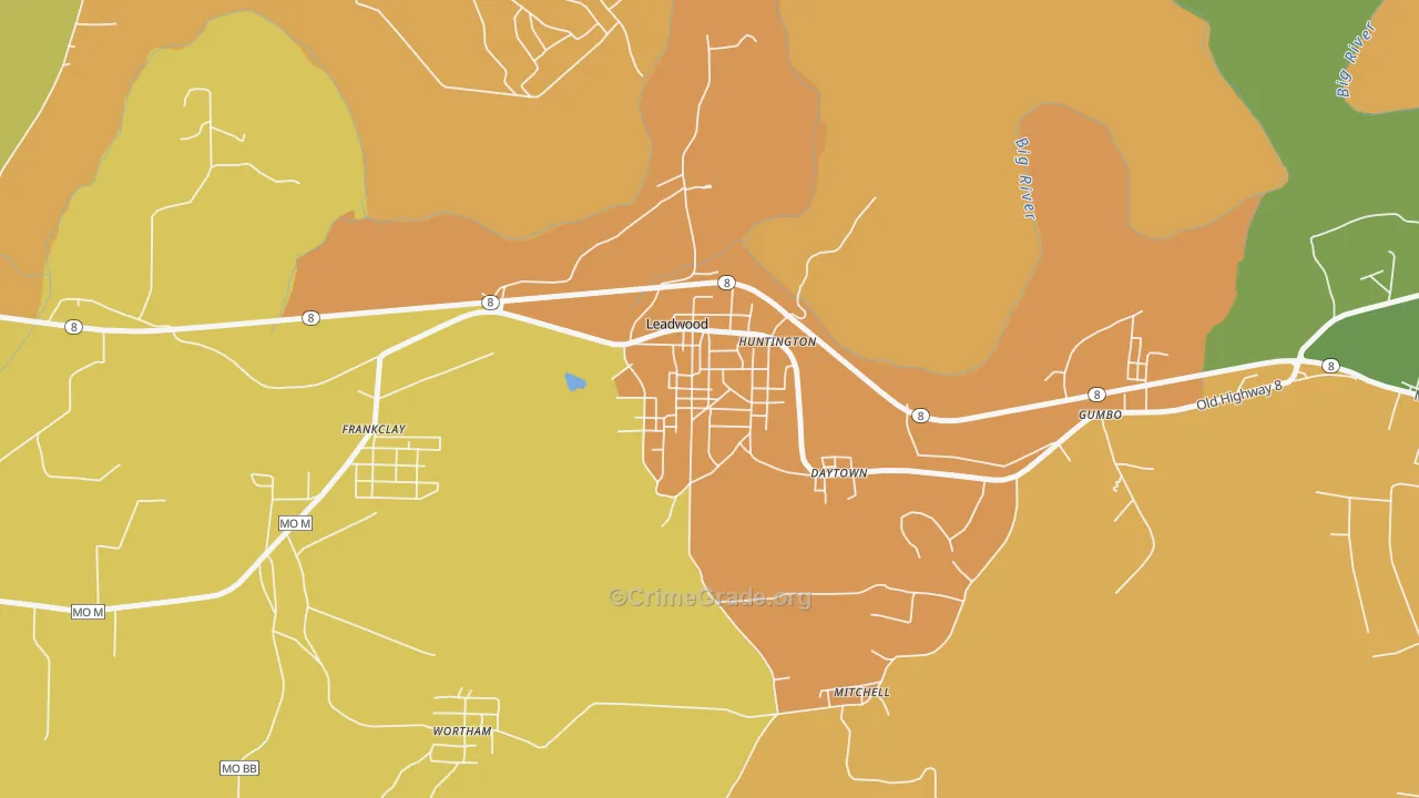 Leadwood, MO Map of Burglary Rates
