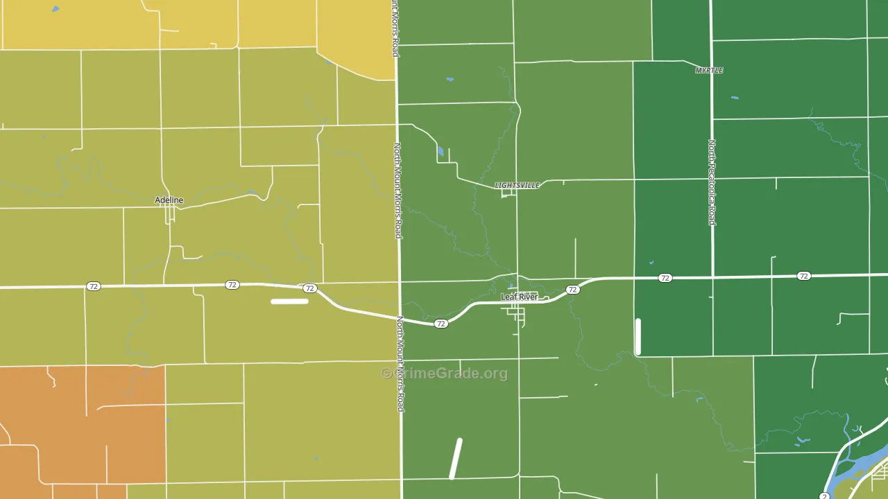 Leaf River, IL Map of Burglary Rates