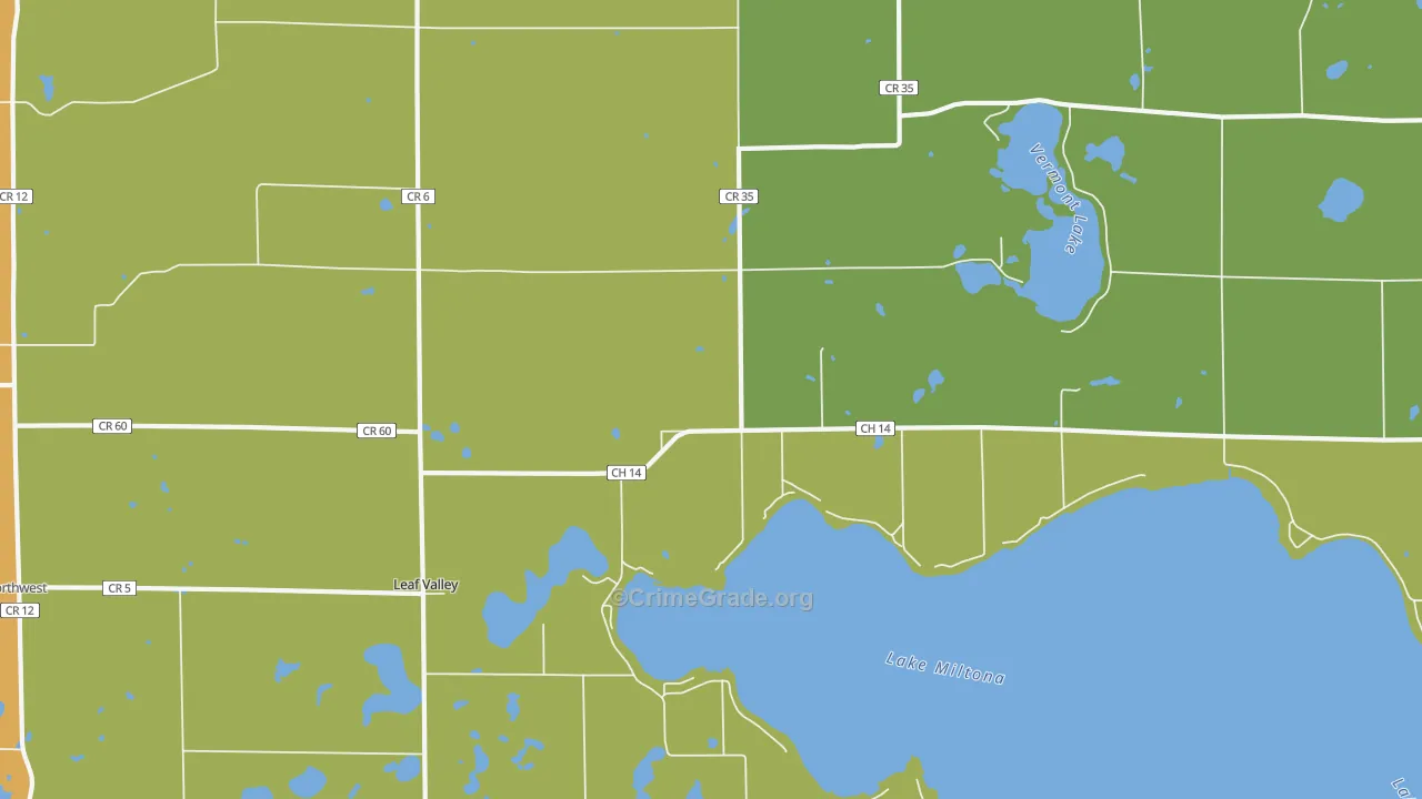 Leaf Valley, MN Map of Burglary Rates